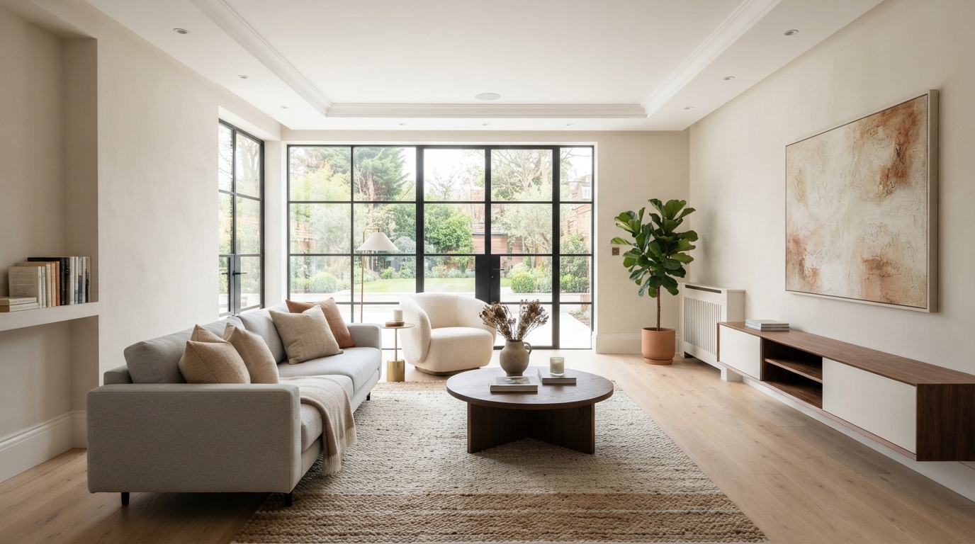 Modern, bright living room